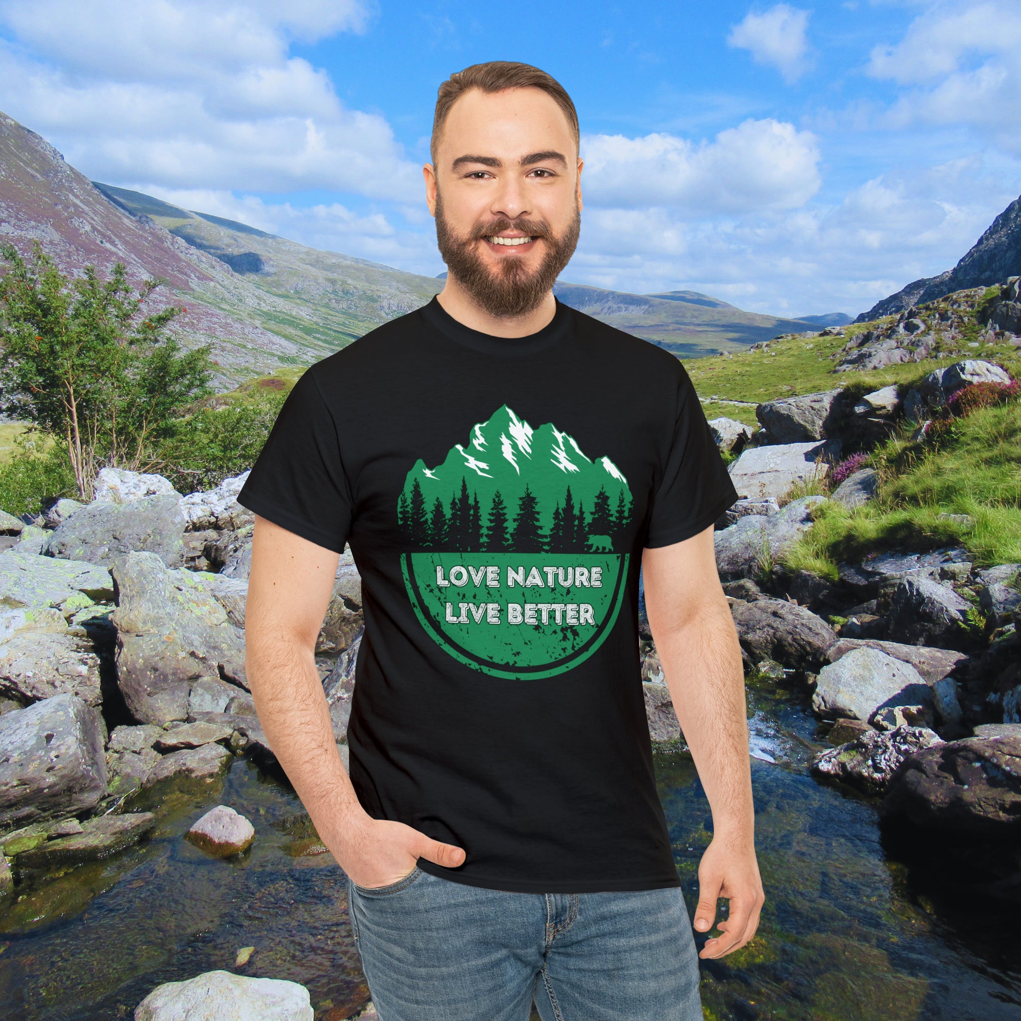 Cotton T-Shirt for nature lovers - Love Nature Live Better Green