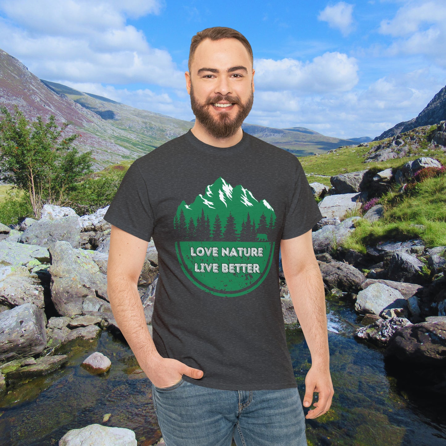 Cotton T-Shirt for nature lovers - Love Nature Live Better Green