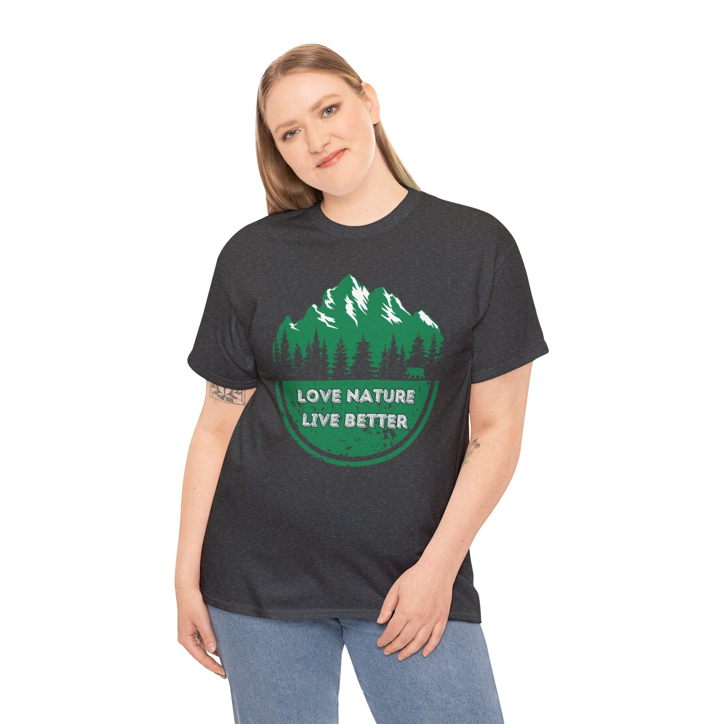 Cotton T-Shirt for nature lovers - Love Nature Live Better Green