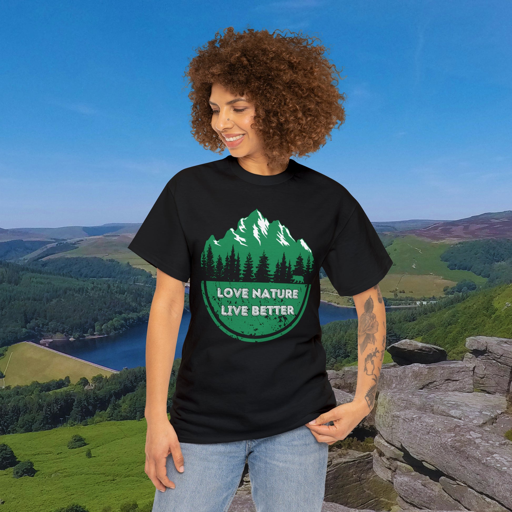 Cotton T-Shirt for nature lovers - Love Nature Live Better Green