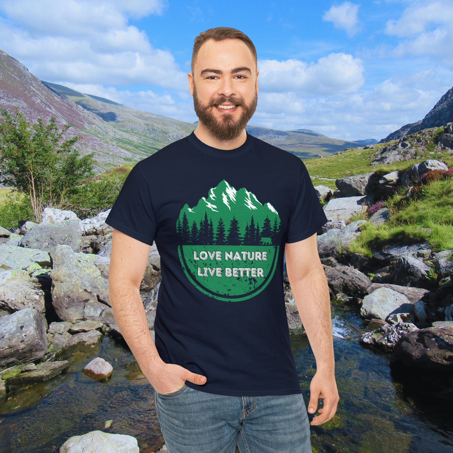 Cotton T-Shirt for nature lovers - Love Nature Live Better Green