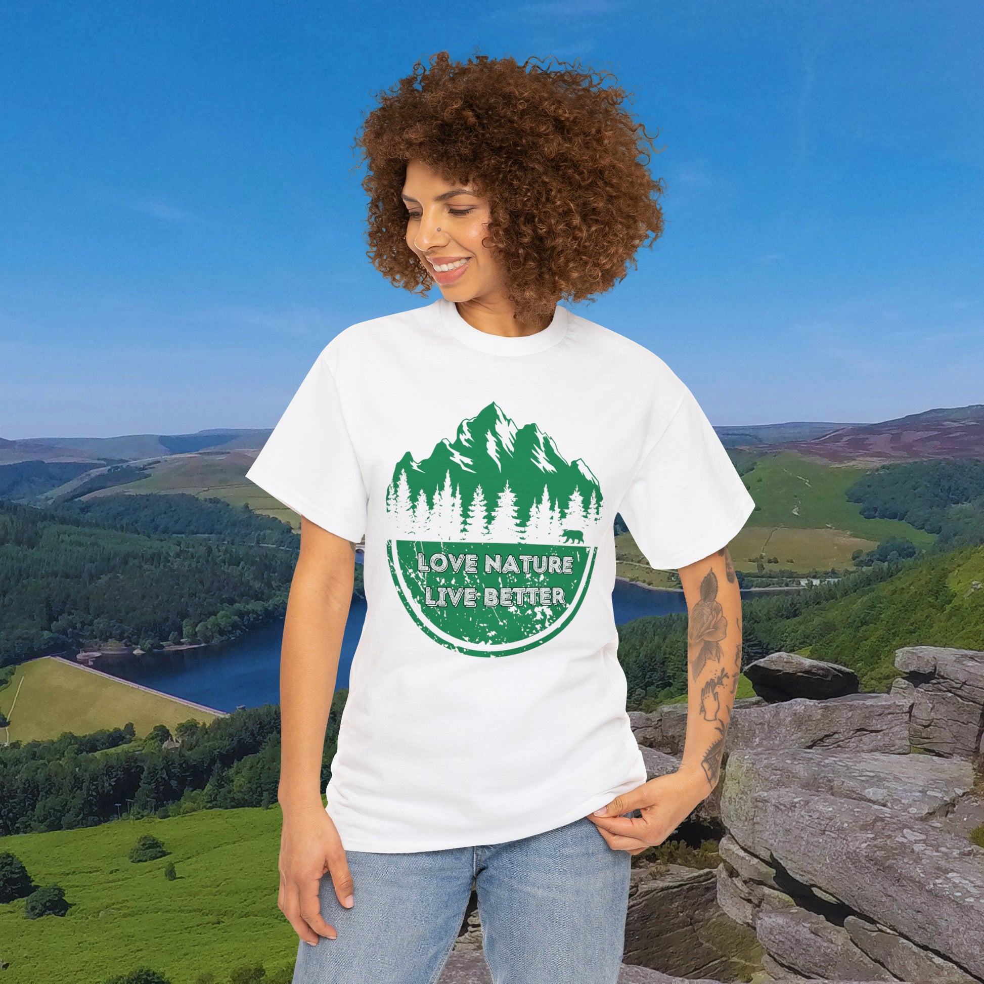 Cotton T-Shirt for nature lovers - Love Nature Live Better Green