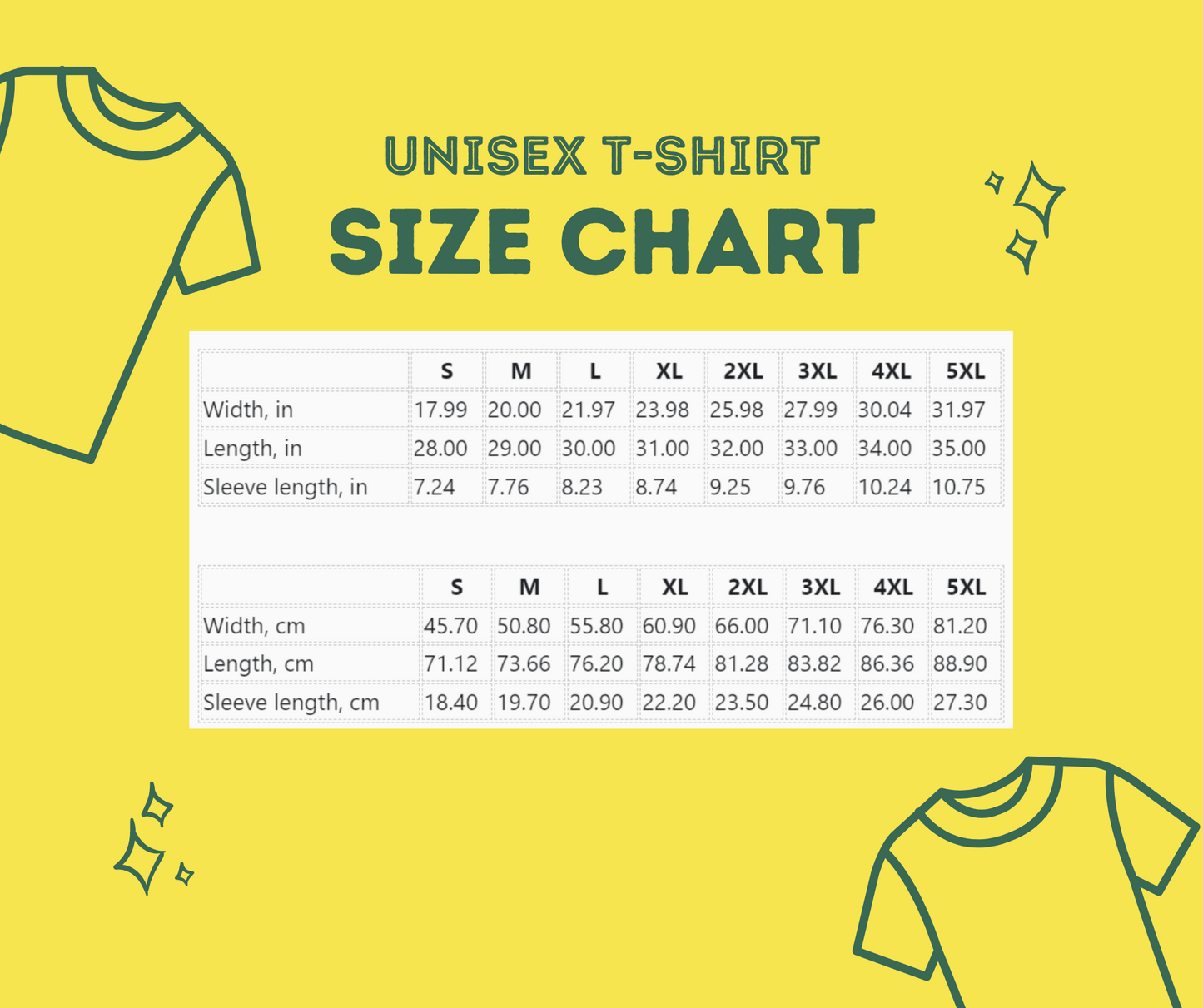 Cotton T-Shirt size chart